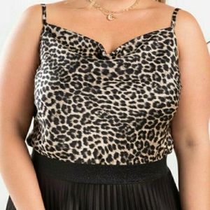 Francesca’s Torey Satin Leopard Cowl Neck Tank Top